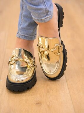NIB ShuShop Tiffany Mule Loafer in Gold Patent Size 10